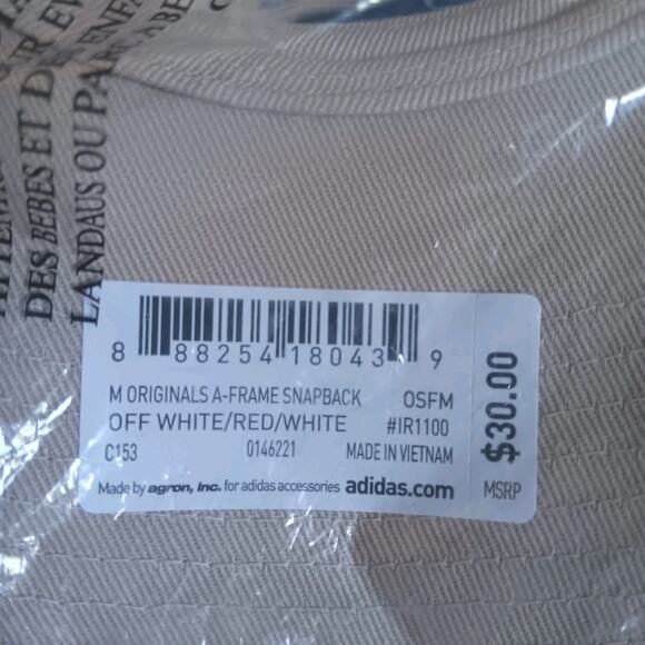 ADIDAS Originals A-Frame Men’s Snapback Hat Cap - Off White/Red/White IR1100 NEW - Picture 9 of 10